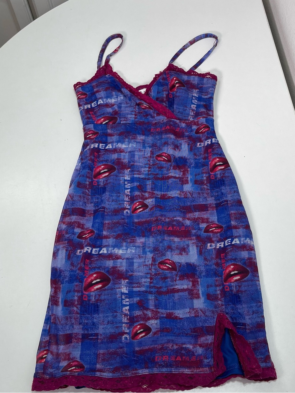 Y2k Daisy Street Graphic Slip Mini Dress Lace Women's XS Grunge Festival